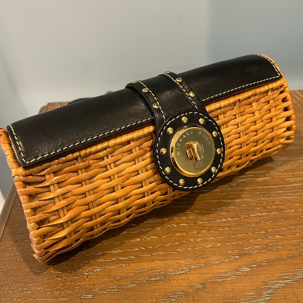 Michael Kors Tan and Black Wicker Clutch